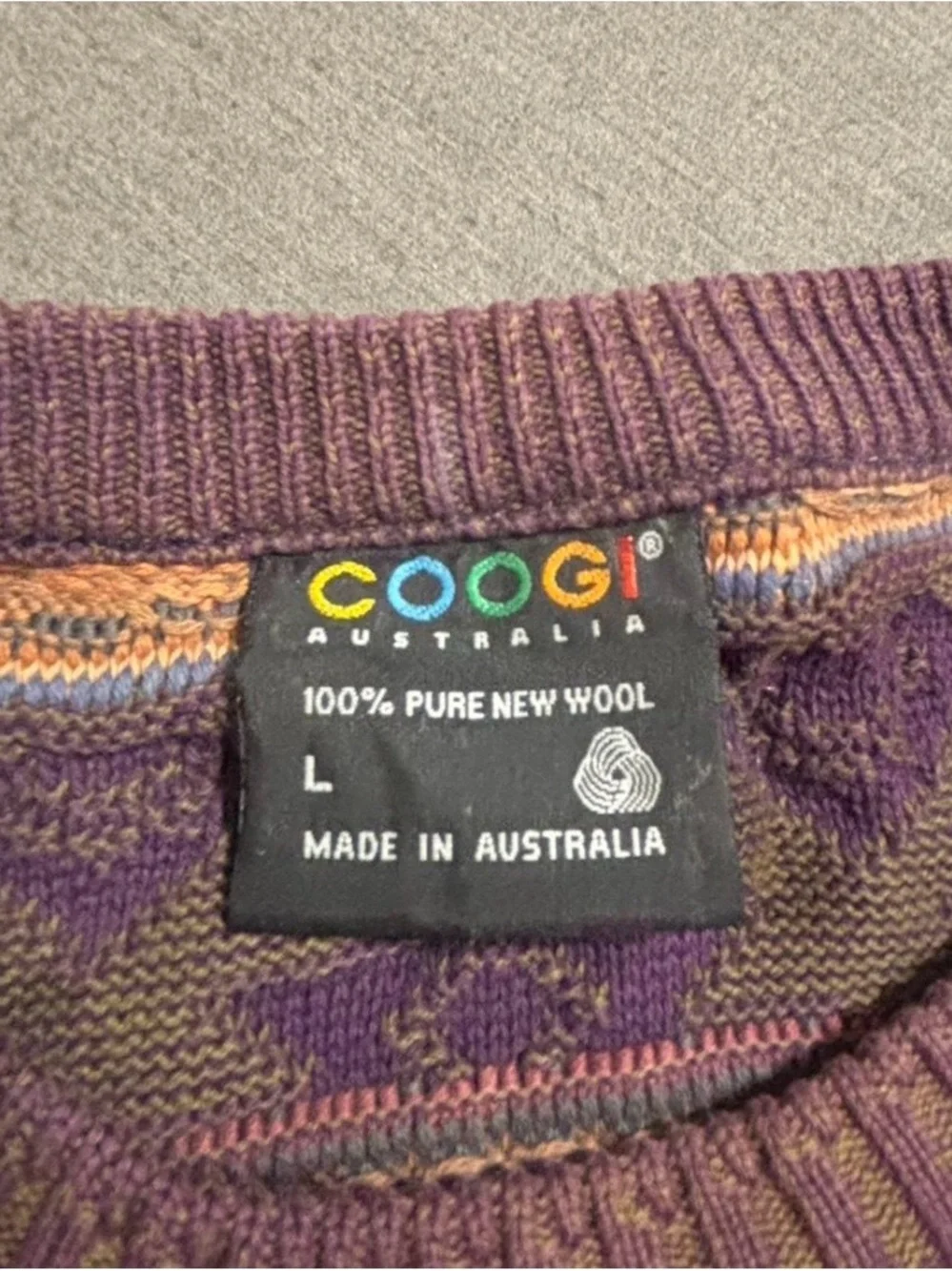 COOGI Purple Patterned Wool Crewneck Sweater